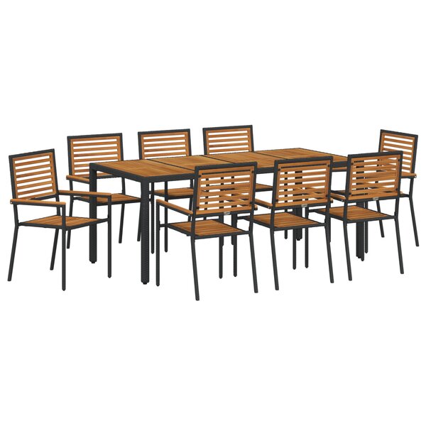Ensemble de salle à manger de jardin 9 pièces vidaXL en poly rotin noir et acacia