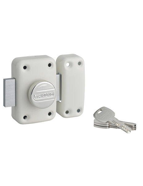 THIRARD - Verrou à bouton Transit 2 pour porte d'entrée  cylindre 40mm  4 clés  époxy blanc - THIRARD