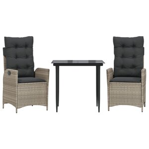 vidaXL Ensemble à manger de jardin 3Pièces coussins gris clair poly rotin