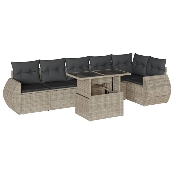 vidaXL Salon de jardin avec coussins 7 Pièces gris clair résine tressée