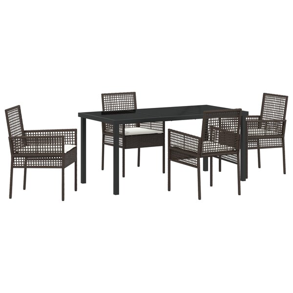 vidaXL Ensemble de salle à manger jardin 5 pièces avec coussins poly rattan marron