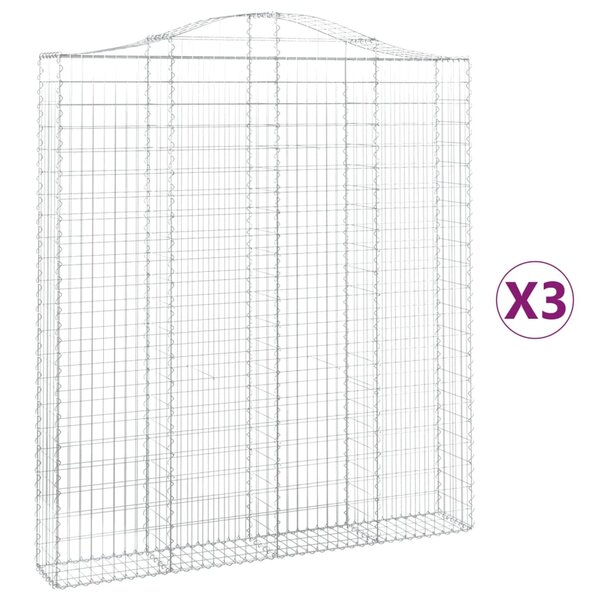 vidaXL Paniers à gabions arqués 3 Pièces 200x30x220/240 cm fer galvanisé