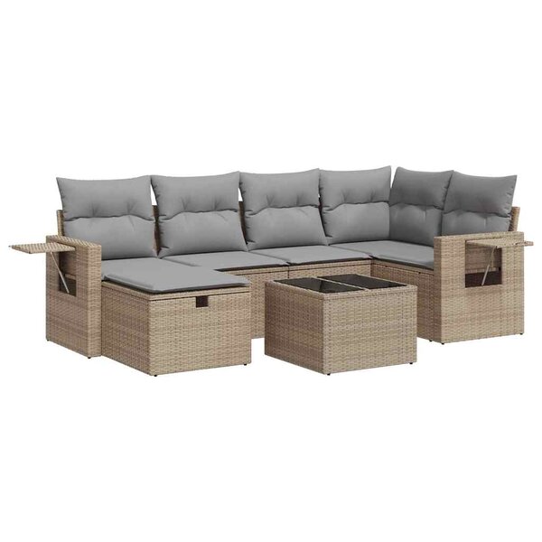 vidaXL Salon de jardin avec coussins 7 Pièces beige résine tressée