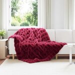 vidaXL Couverture en Fourrure de Lapin Synthétique Rouge Bordeaux