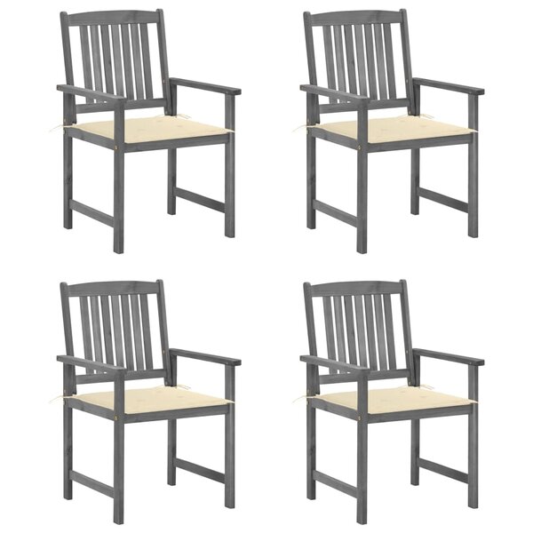 vidaXL Chaises de jardin et coussins lot de 4 Gris Bois acacia massif