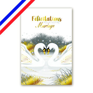 Carte mariage - cygnes en cœur