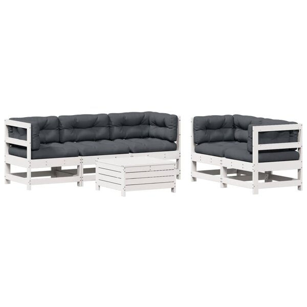 vidaXL Salon de jardin avec coussins 6 Pièces blanc bois de pin massif