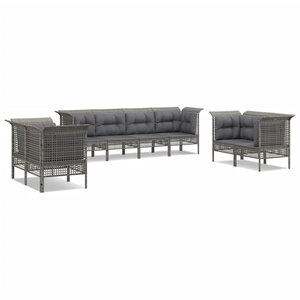 vidaXL Salon de jardin 8 Pièces avec coussins Gris Résine tressée