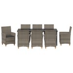 vidaXL Ensemble de salle à manger de jardin de 9 pièces avec coussins en gris poly rattan