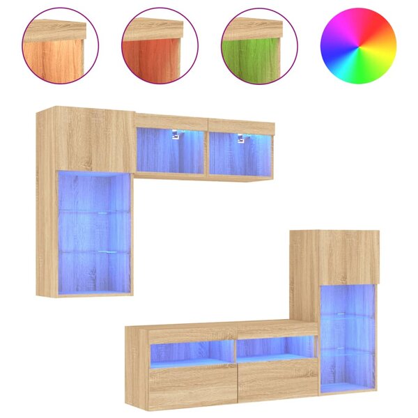 vidaXL Unités murales TV avec LED 5 Pièces chêne sonoma bois d'ingénierie