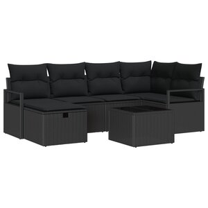 Ensemble de Canapés de Jardin vidaXL 7 pièces avec Coussins Noir Poly Rattan
