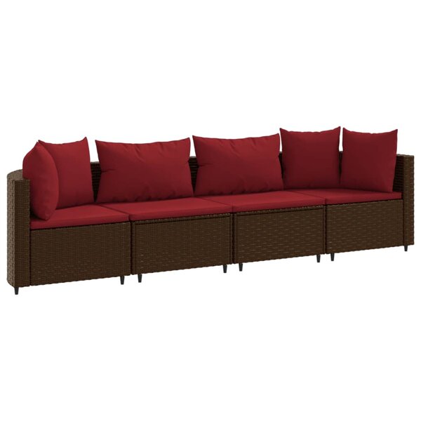 vidaXL Salon de jardin 4 Pièces avec coussins marron résine tressée
