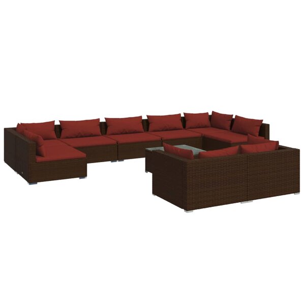 Salon de jardin meuble d'extérieur ensemble de mobilier 9 pièces avec coussins marron résine tressée 02_0018054