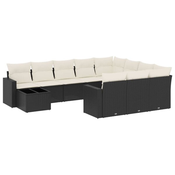 vidaXL Salon de jardin 11 Pièces avec coussins noir résine tressée