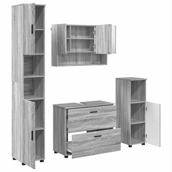 vidaXL Ensemble de mobilier de salle de bain 4 Pièces Gris Sonoma