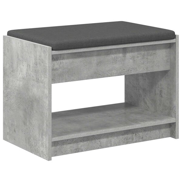 vidaXL Banc d'entrée avec coussin Gris Béton 63 x 38 x 45 cm