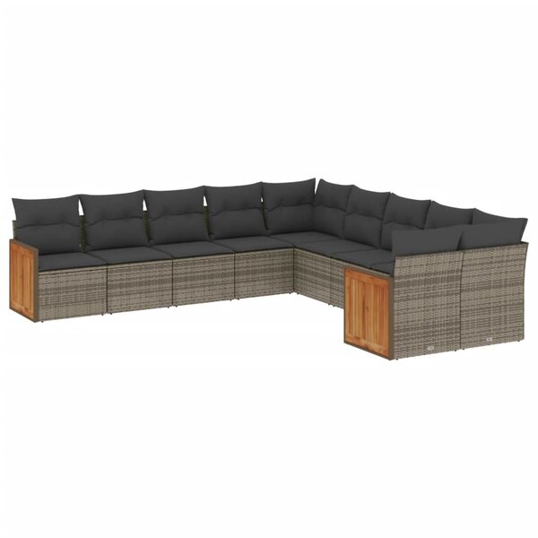 vidaXL Salon de jardin avec coussins 10 Pièces gris résine tressée