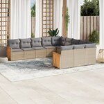 vidaXL Salon de jardin 11 Pièces avec coussins beige résine tressée