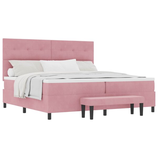 vidaXL Lit à ressorts avec matelas Rose 200 x 200 cm Velours