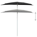 vidaXL Demi-parasol de jardin avec mât 180x90 cm noir