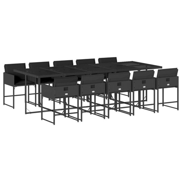 vidaXL Ensemble à manger de jardin 11 Pièces coussins noir résine tressée