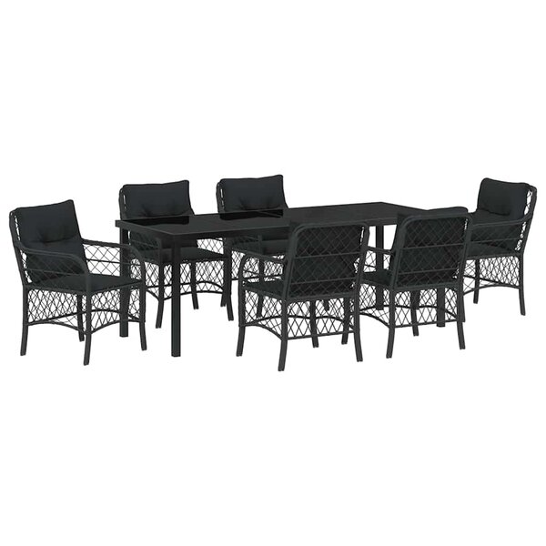 vidaXL Ensemble de salle à manger pour jardin 7 Pièces Noir polyrotin