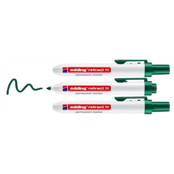 Marqueur Permanent Retract 11 Vert Pointe Moyenne 1 5-3 mm x 3 EDDING