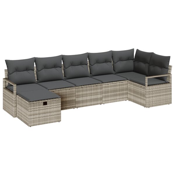 Ensemble de Canapé de Jardin vidaXL 7 Pièces Avec Coussins Gris Clair Poly Rattan