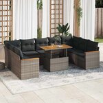 vidaXL Salon de jardin avec coussins 10 Pièces gris résine tressée acacia