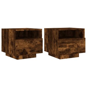 vidaXL Armoires de chevet avec lumières LED 2 Pièces chêne fumé