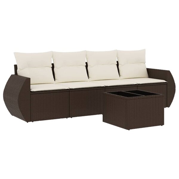 vidaXL Salon de jardin avec coussins 5 Pièces marron résine tressée
