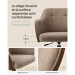 Fauteuil de bureau chaise pivotante confortable siège ergonomique réglable en hauteur charge 120 kg cadre enacier tissu imitation lin pour bureau marron 12_0005883