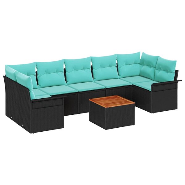 vidaXL Ensemble de canapé de jardin avec coussin 8 Pièces Noir polyrotin