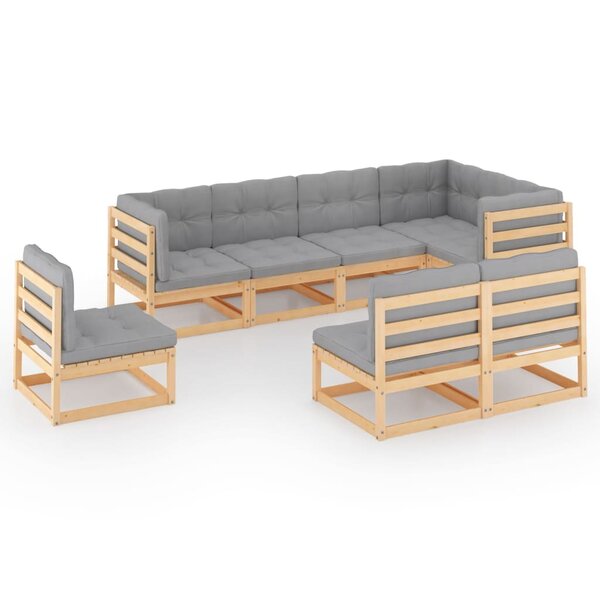 vidaXL Salon de jardin 8 Pièces avec coussins Bois de pin massif