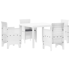 vidaXL Ensemble de salle à manger de jardin de 5 pièces avec coussins en Blanc Poly Rattan
