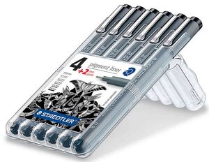 Fineliner pigment liner, noir, étui de 4+2 GRATUIT STAEDTLER