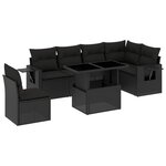 vidaXL Salon de jardin 7 Pièces avec coussins noir résine tressée