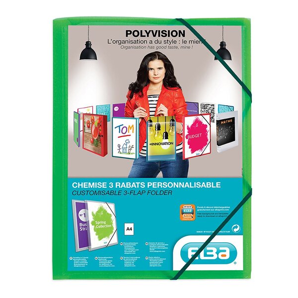Chemise à élastiquesPolyvision avec pochette A4 Vert ELBA