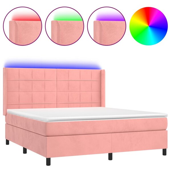 vidaXL Sommier à lattes de lit matelas et LED Rose 160x200 cm Velours