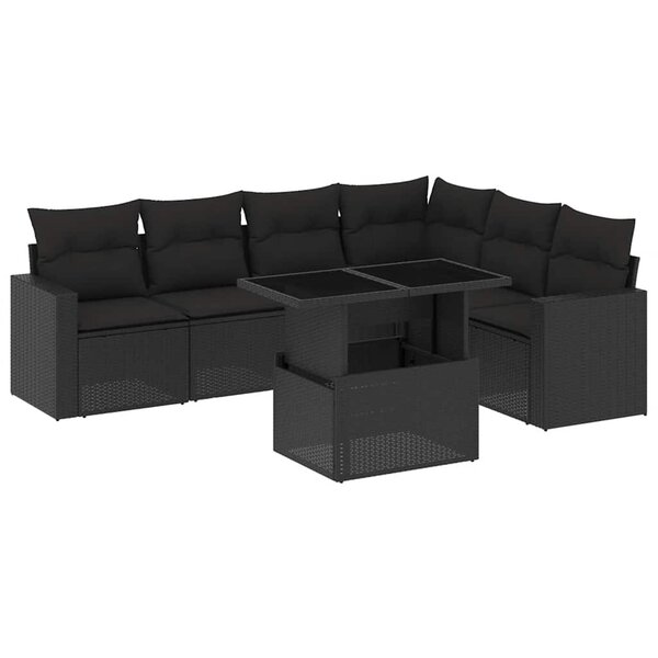 vidaXL Salon de jardin 7 Pièces avec coussins noir résine tressée