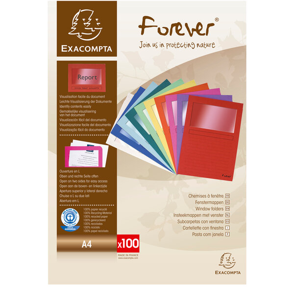 Paquet 100 chemises à fenêtre FOREVER Col As EXACOMPTA