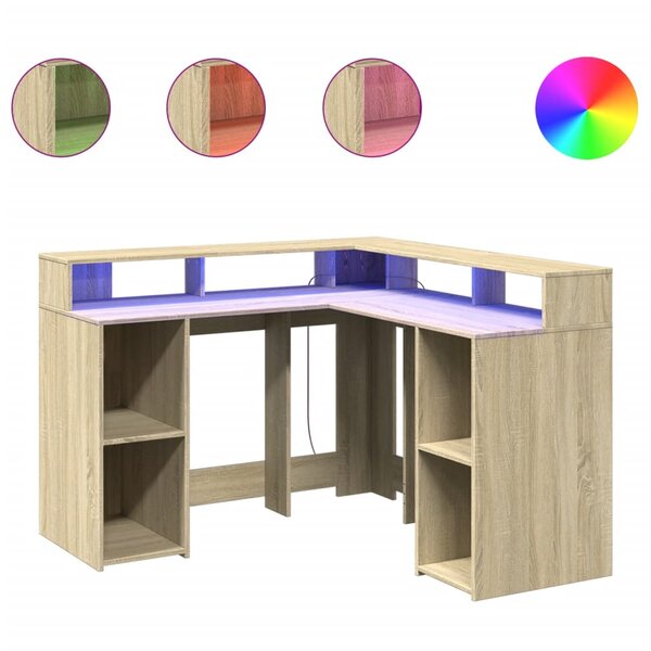 vidaXL Bureau avec lumières LED chêne sonoma bois d'ingénierie
