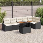vidaXL Ensemble de jardin 7 pièces avec coussins en poly rotin noir et bois d'acacia