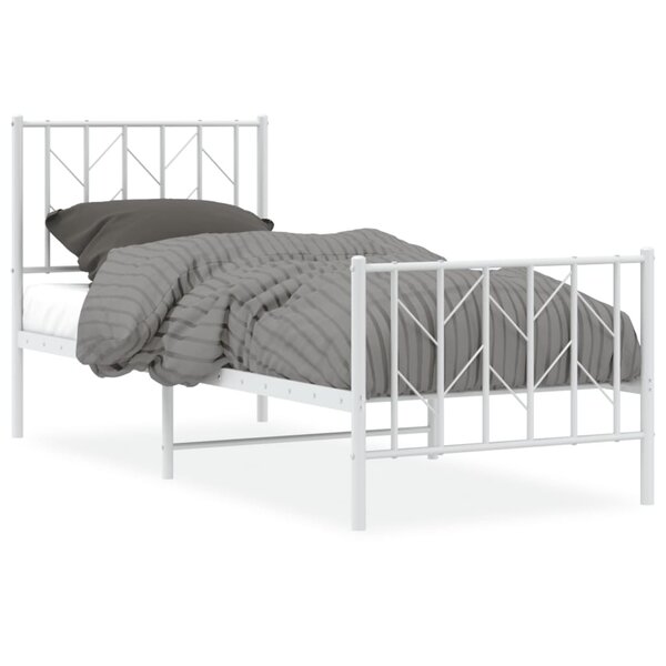 vidaXL Cadre de lit métal sans matelas avec pied de lit blanc 75x190cm