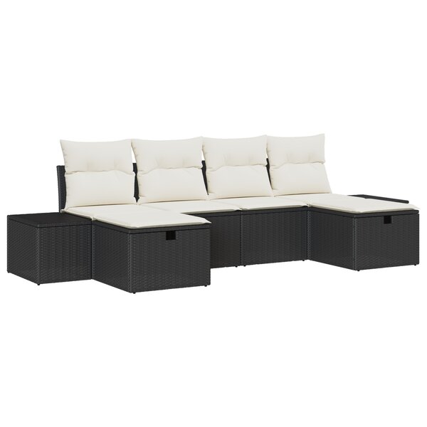 vidaXL Set de canapé de jardin 6 pièces avec coussins Noir Poly Rattan