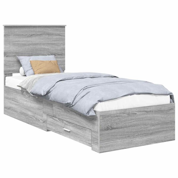 vidaXL Cadre de lit avec tête de lit Sonoma Gris et Argent 70 x 190 cm