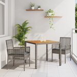 vidaXL Ensemble de salle à manger de jardin de 3 pièces avec coussins gris en rotin synthétique