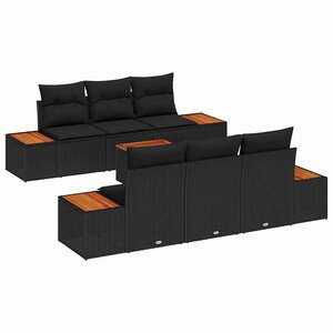 vidaXL Ensemble de canapé de jardin avec coussin 7 Pièces Noir Poly rotin