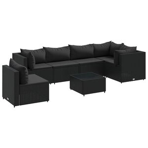 vidaXL Salon de jardin 7 Pièces avec coussins Noir Résine tressée