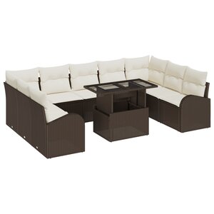 Ensemble de canapé 10 pièces en rotin marron avec coussins